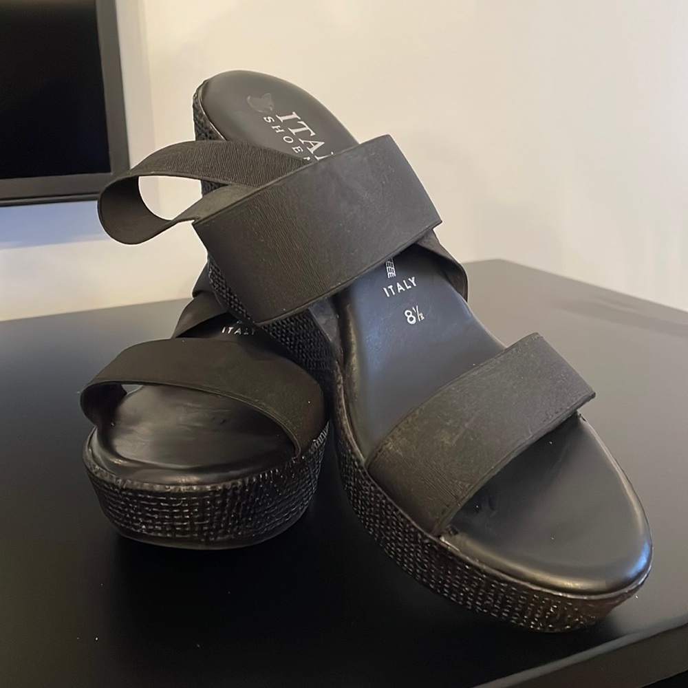 Wedge black sandals 8.5 made in Italy - Picture 4 of 8